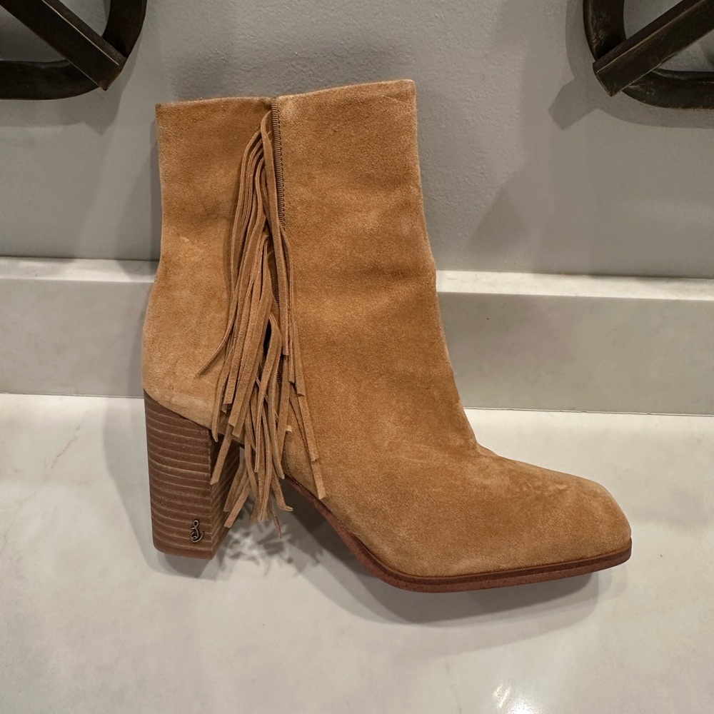 Sam Edelman Tan Suede Fringe Ankle Boots